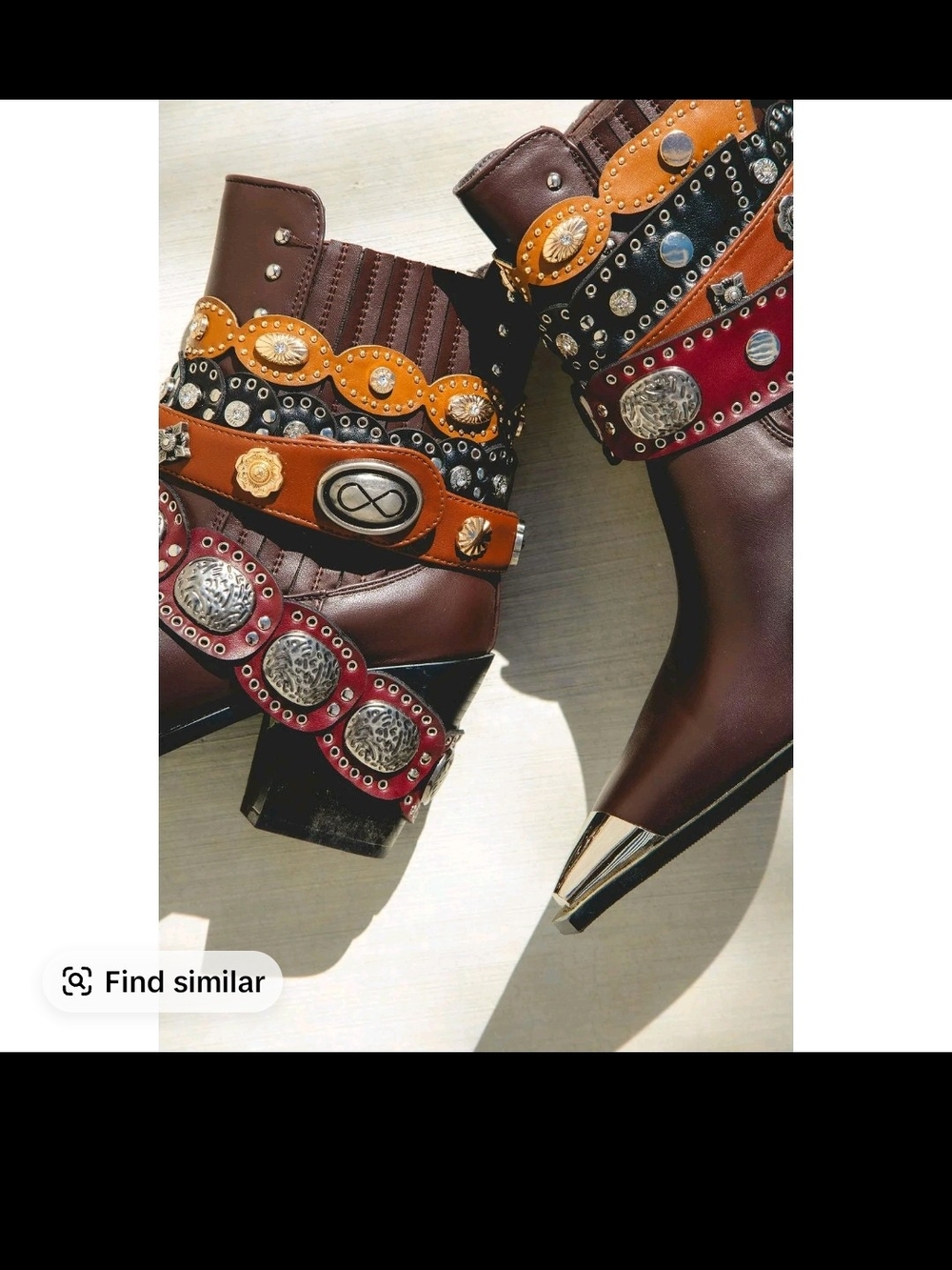 Embellished Brown Pointed-Toe Ankle Boots with Metallic Cap New In Box 71/2
